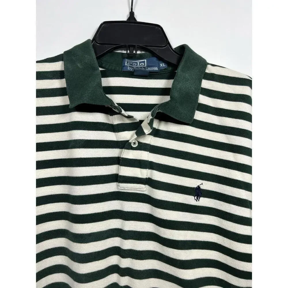 Lot Of 2 Polo Ralph Lauren Short Sleeve Polo Shirts XL Solid & Stripe Pony